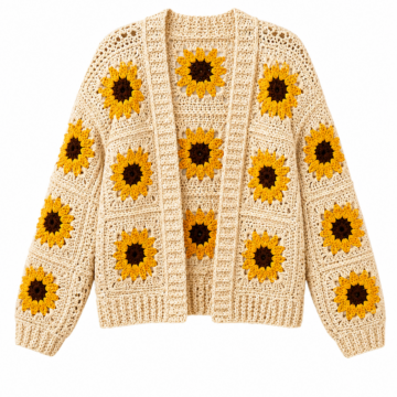 Cream Crochet Cardigan with Sunflower Granny Squares