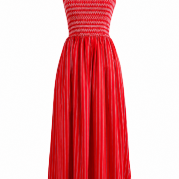 Red and White Striped Smocked Sleeveless Maxi Dress
