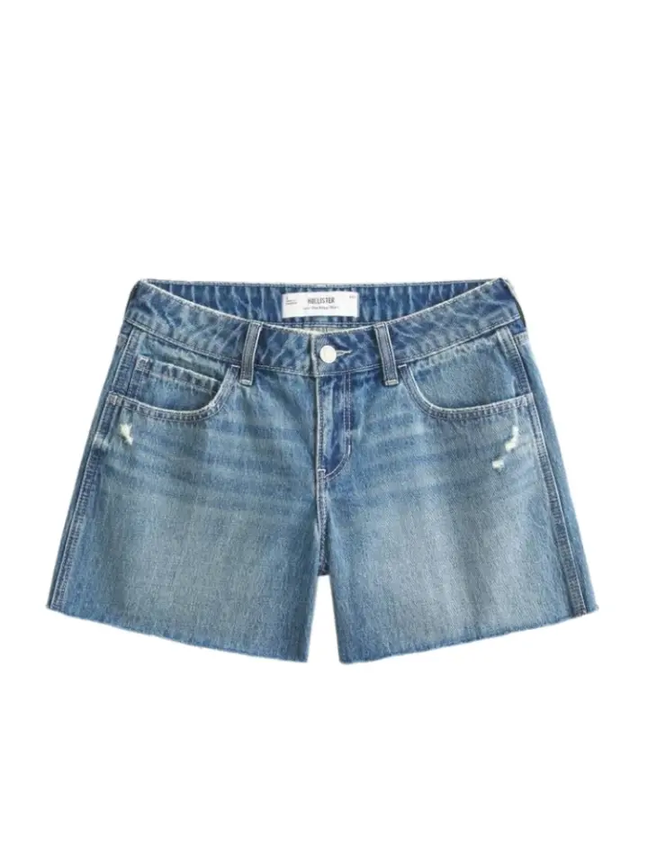 Medium Wash Denim High-Rise Straight-Leg Shorts