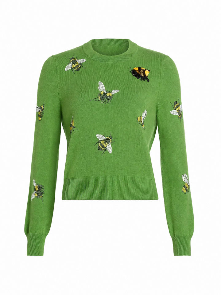 Green Bee Embroidered Knit Sweater