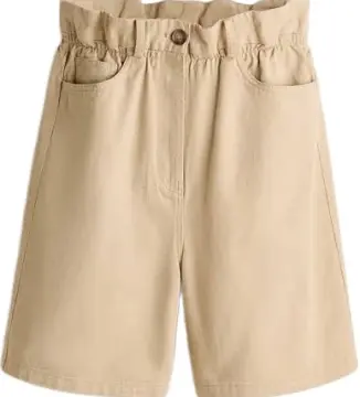 Khaki High-Waisted Paperbag Waist Flare Shorts