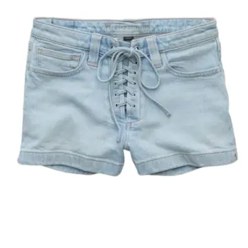 Light Wash Denim Lace-Up Front Straight Shorts