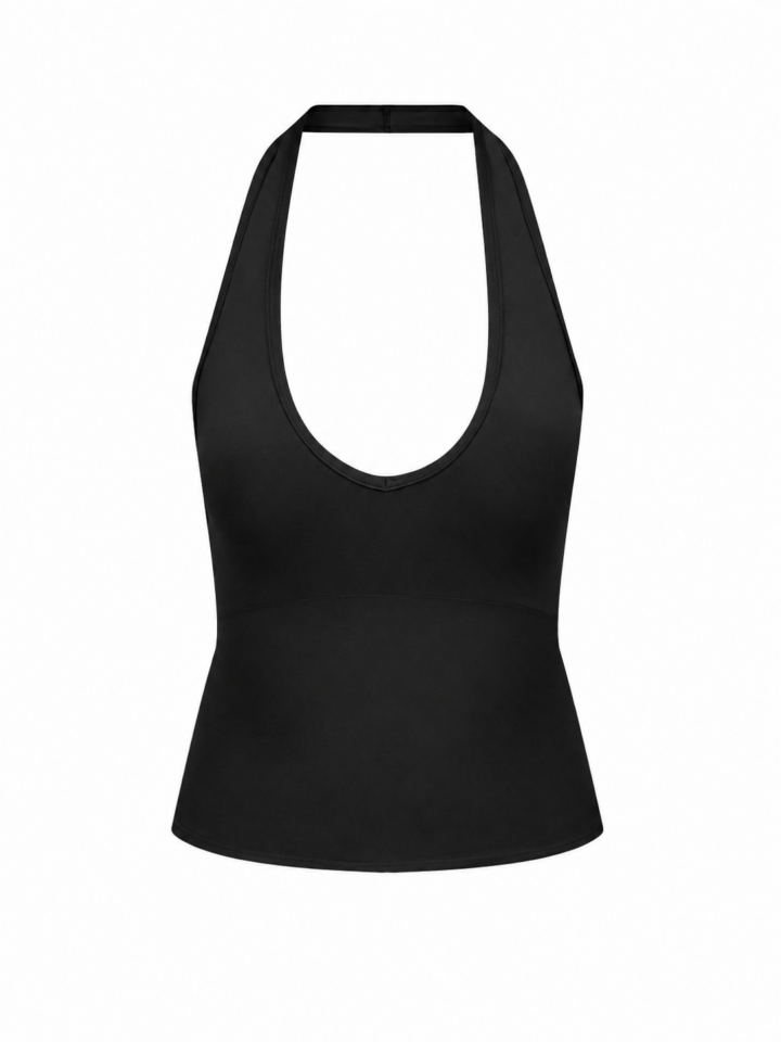 Black Sleeveless Crew Neck Drop Shoulder Top