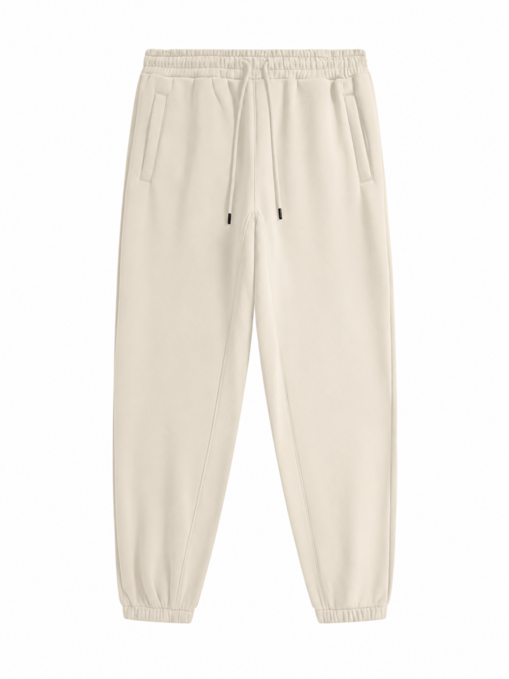 Beige Wide-Leg Drawstring Pants