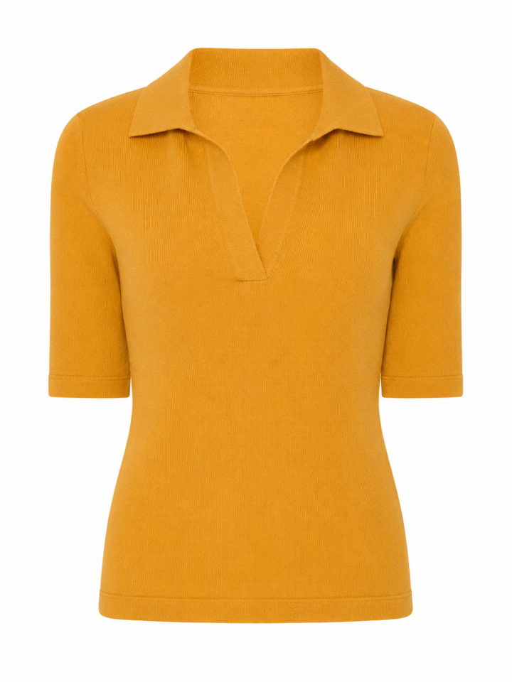 Mustard Yellow Ribbed Knit Polo Top