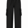 Black Wide-Leg Cargo Pants with Drawstring