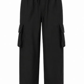 Black Wide-Leg Cargo Pants with Drawstring