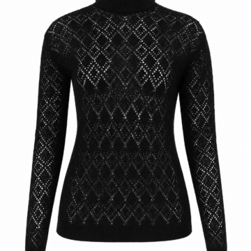 Black Pointelle Turtleneck Sweater