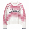 White Striped Knit Sweater with Maine Graphic