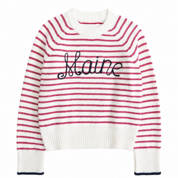 White Striped Knit Sweater with Maine Graphic