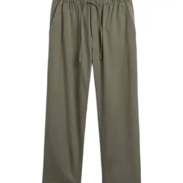 Olive Green Drawstring Waist Straight Leg Pants
