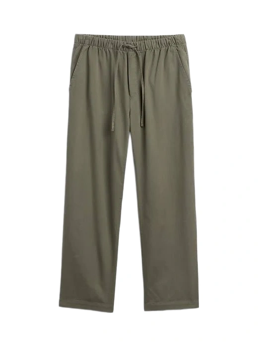 Olive Green Drawstring Waist Straight Leg Pants