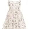 Off-White Botanical Print Sleeveless Fit and Flare Mini Dress