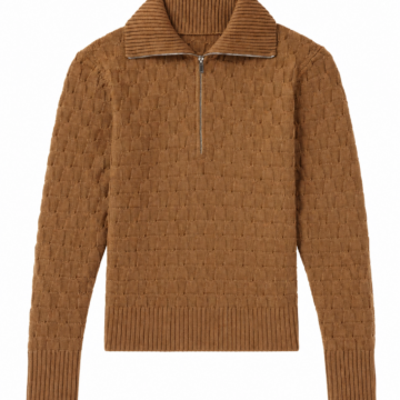Brown Basketweave Quarter-Zip Pullover Sweater