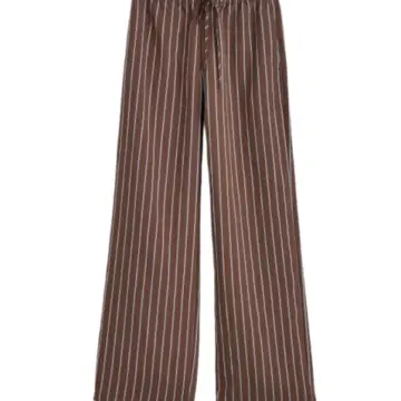 Brown Pinstripe Wide Leg Drawstring Pants