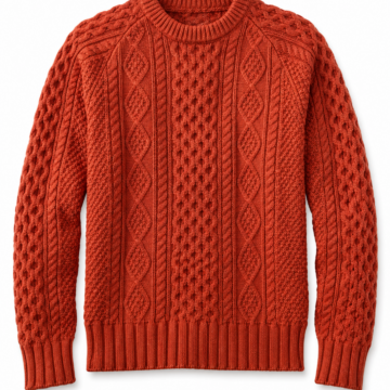 Rust-Orange Cable-Knit Crewneck Sweater