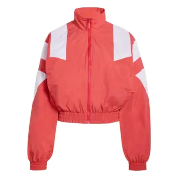 Coral White Color-Block Oversized Zip-Up Track Jacket