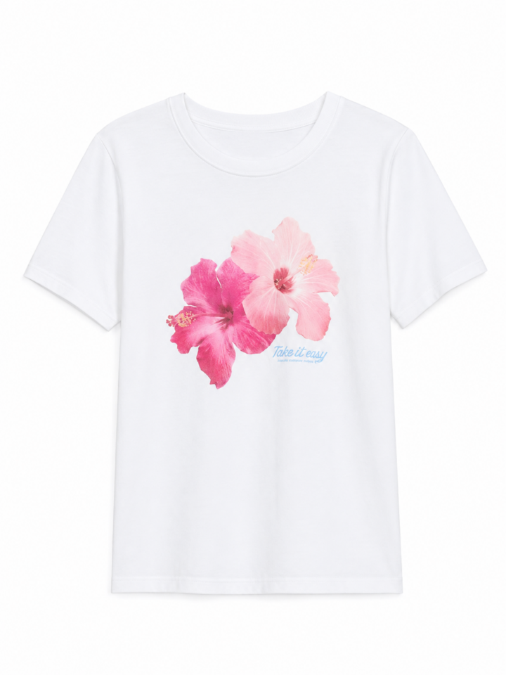 White Hibiscus Graphic Crewneck T-Shirt