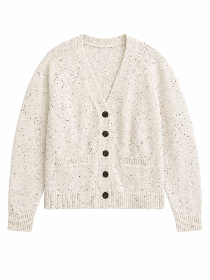 Off-White Donegal Speckled V-Neck Cardigan with Pockets