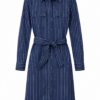 Navy Pinstripe Button-Front Midi Shirt Dress with Tie Belt