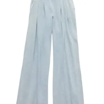 Light Blue Wide-Leg Flare Pants with Elastic Waist