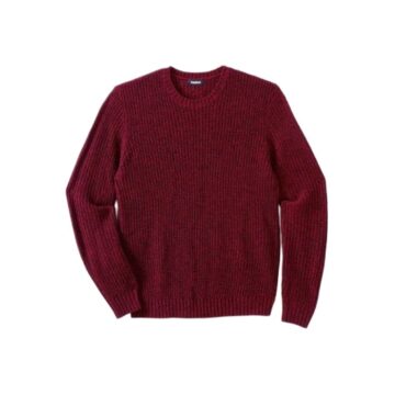 Burgundy Rib-Knit Crewneck Pullover Sweater
