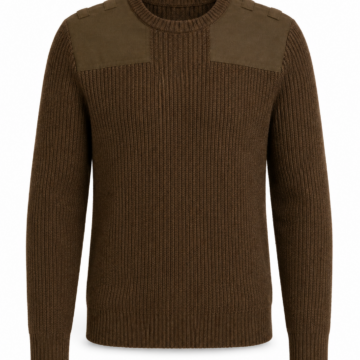 Olive Brown Long Sleeve Crewneck Rib Knit Sweater