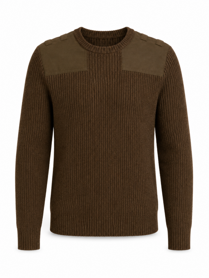 Olive Brown Long Sleeve Crewneck Rib Knit Sweater