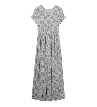 Grey Heathered Medallion Print Knit Maxi Dress