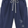 Navy Blue Dandelion Embroidered Drawstring Shorts